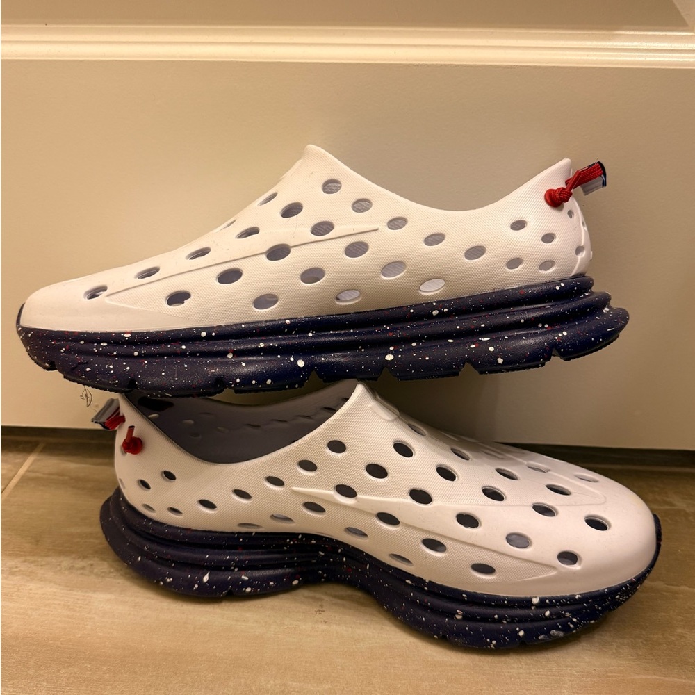 White and Blue Slip-On Shoes